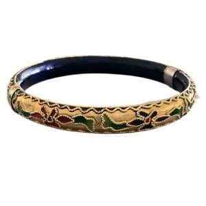 VINTAGE BRACELET CLOISONNE Floral Hinged Bangle Retro Collectible NWOT